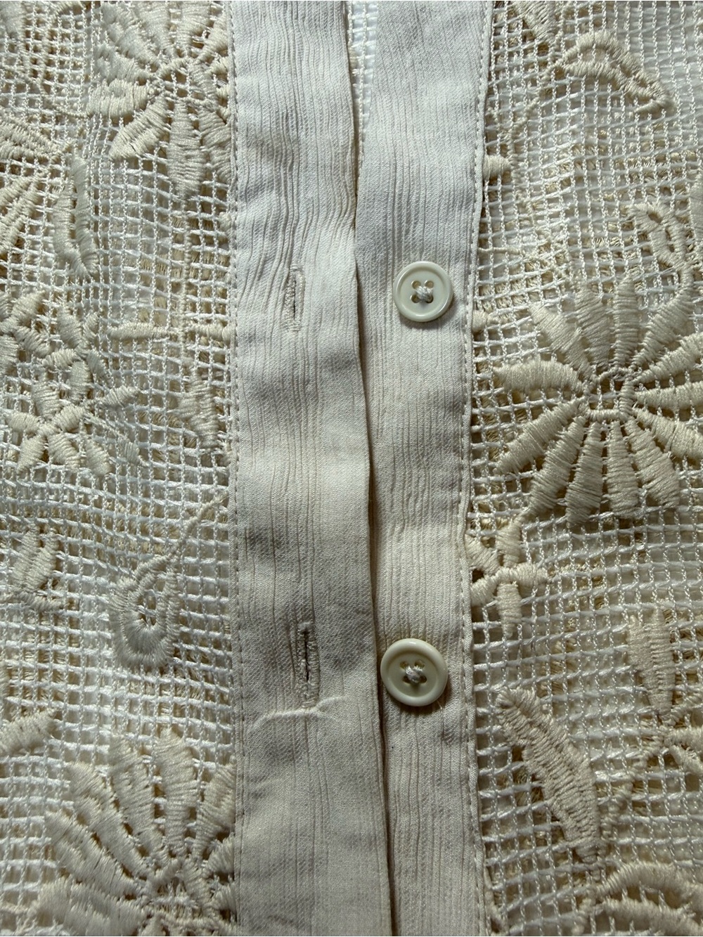 Jason Wu Ivory Floral Embroidered Lace Cropped Button Front Blouse L - Picture 3 of 10